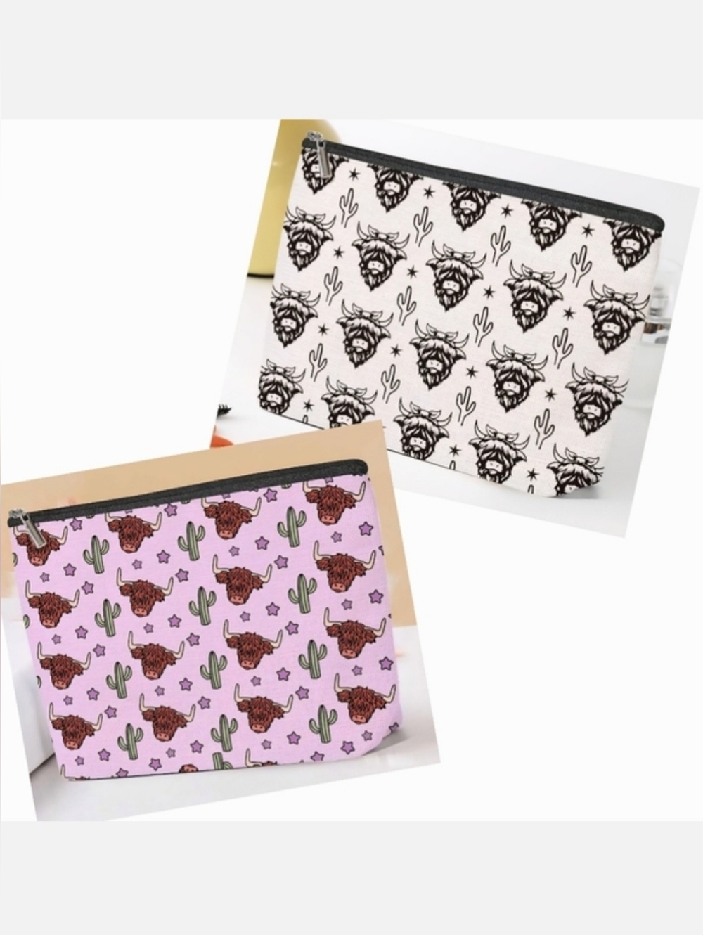 NWT Choice Of Highland Cows/Cattle Waterproof Canvas Makeup/Essentials Bag